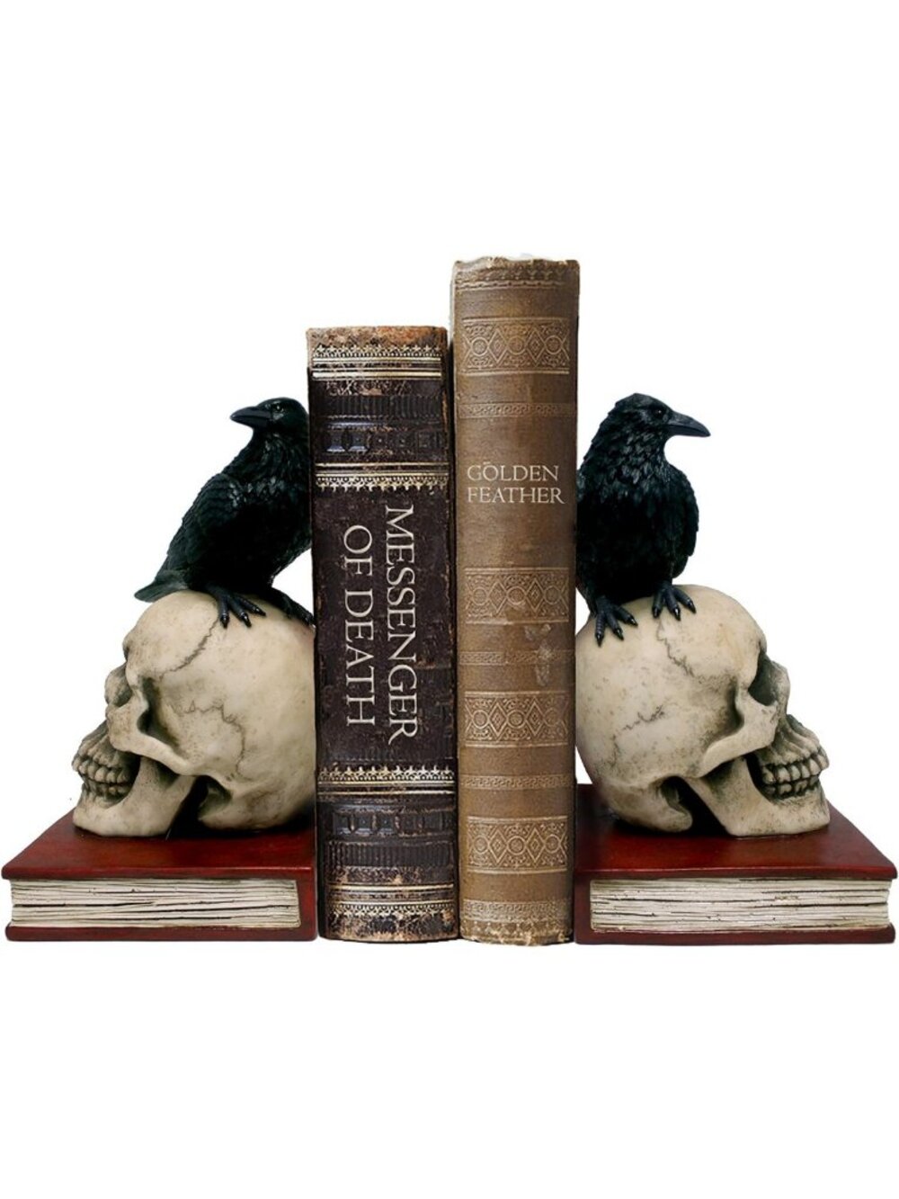 Raven Skull Decorative Bookend Set | Gothic Home Decor | Unique Shelf Accent